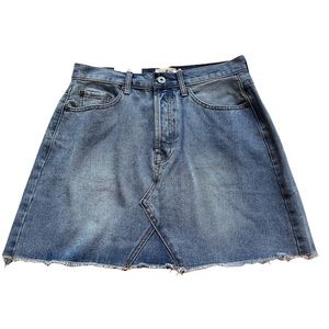 Umgee Denim Jean Mini Skirt Womens Size Medium Raw Hem Button Fly Blue New